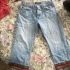 London fog cropped jeans with paisley trim